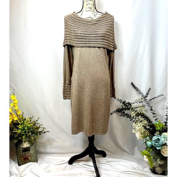 Philosophy Cowl Neck Crochet Overlay with Matching Cuffs Dress Taupe XL - Picture 3 of 15